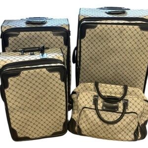 Lot Of 4 Ralph Lauren Monogram Luggage Logo All Over Travel Bags Carry On Set